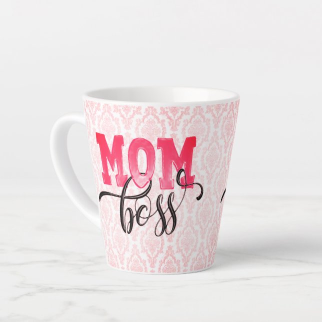 MAMA BOSS Pink Arabesque Mama Geschenke Cup Latte  Milchtasse (Linke Ecke)