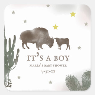 Mama Buffalo Cactus Boy Baby Shower Label Quadratischer Aufkleber