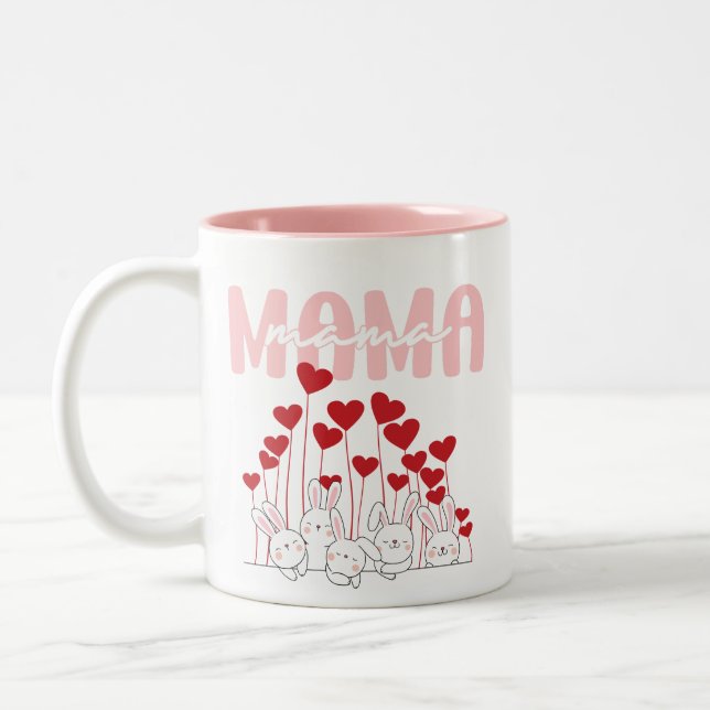 Mama Bunny Liebe Tasse - Niedliches Herzfamiliende (Links)