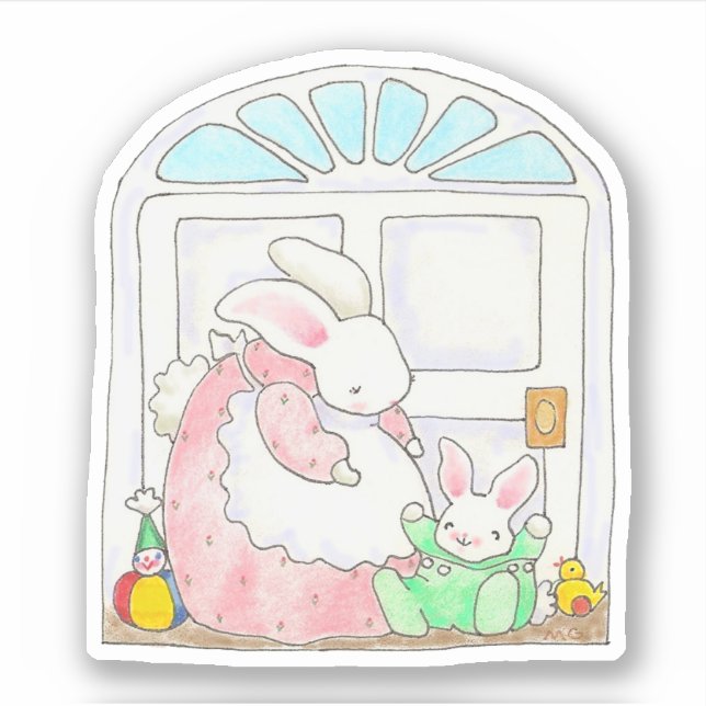 Mama Bunny und Babyaufkleber Aufkleber (Vorderseite)