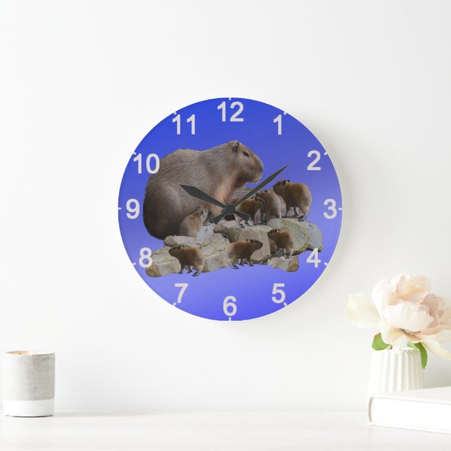 Mama Capybara mit Babys, Wall-Uhr Große Wanduhr (Zuhause)
