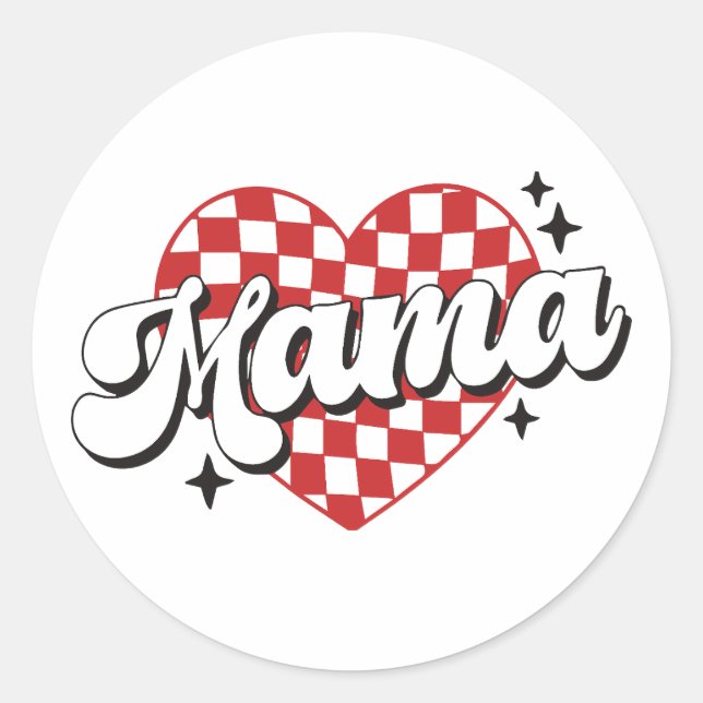 Mama Checkered Heart Runder Aufkleber (Vorderseite)