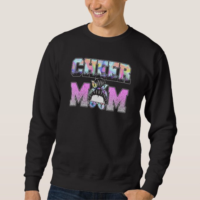 Mama Cheerleading Mama Messy Bun Leopard Moth Sweatshirt (Vorderseite)
