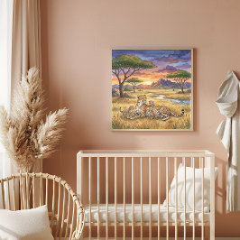 Mama Cheetah und Cubs Nursery Poster
