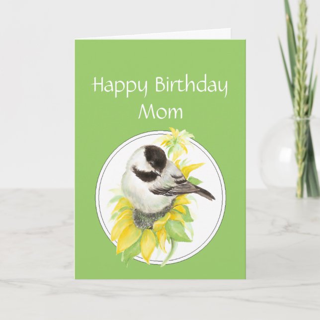 Mama Chickadee & Sunflower Garden Bird Karte (Vorderseite)