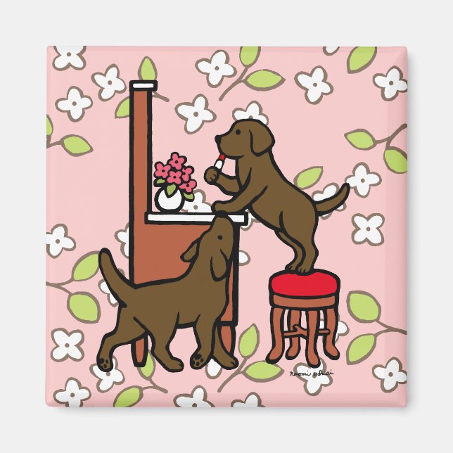 Mama Chocolate Labrador Puppy Duo Magnet (Vorne)