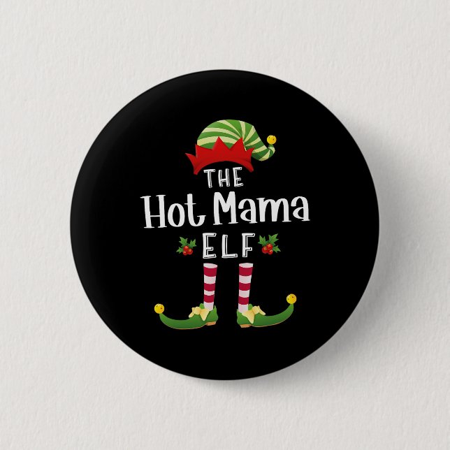 Mama Christmas Elf Matching Pajama X-mas Party Button (Vorderseite)