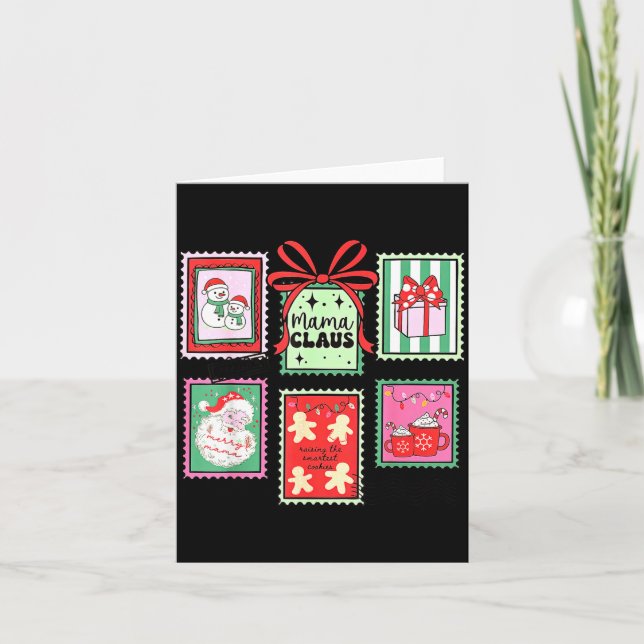 Mama Claus Christmas Mom Stamp Bow Pajama Matching Karte (Vorderseite)