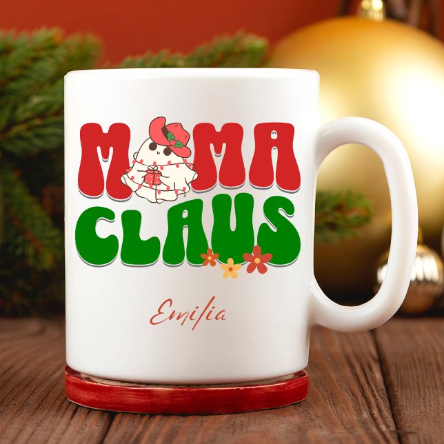 Mama Claus Weihnachts Custom Mama Name Retro Groov Tasse (Von Creator hochgeladen)
