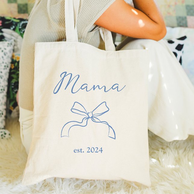 Mama | Coquette Blue Bow and Script Tote Bag Tragetasche (Von Creator hochgeladen)