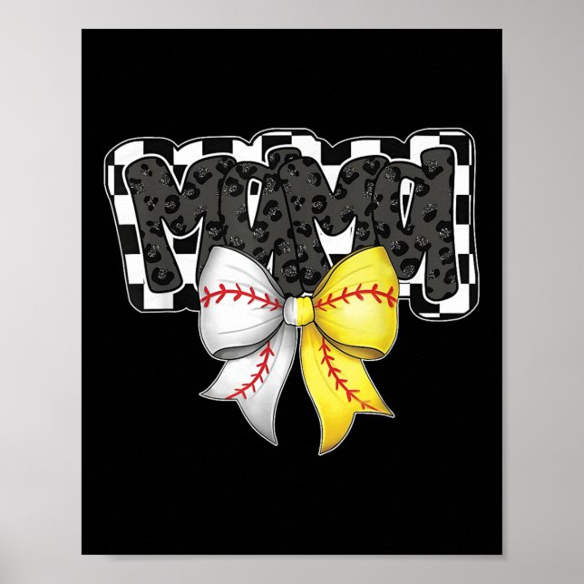 Mama Coquette Bow Game Day Baseball Softball Cheer Poster (Vorne)