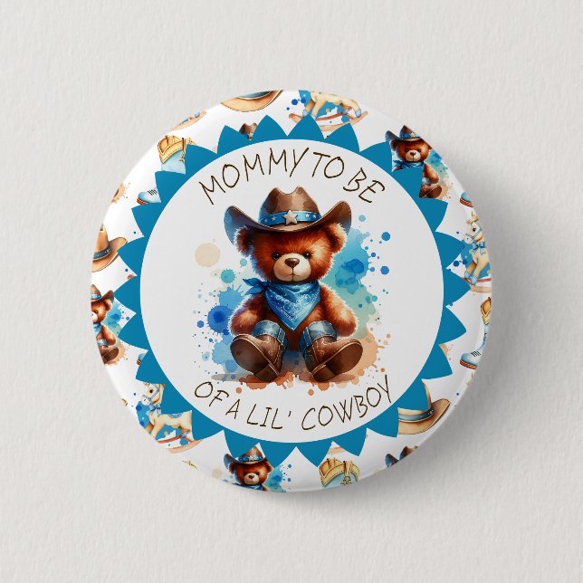 Mama | Cowboy Teddy Bear Boy's Baby Shower Button (Vorderseite)