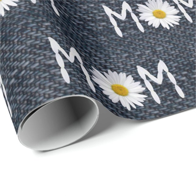 Mama Daisy auf blauem Denim Geschenkpapier (Rolleneckpunkt)