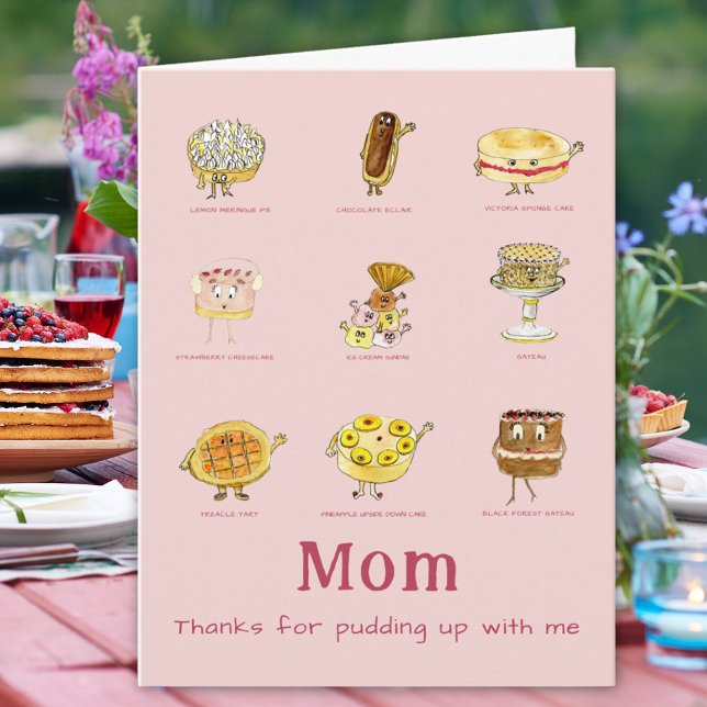 Mama dankt für das Zitat des sonnigen Muttertages Karte (Thanks for pudding up with me funny Cake quote joke happy mothers day card)