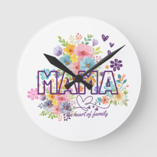 Mama, das Herz der Familie, trendiges Design Runde Wanduhr