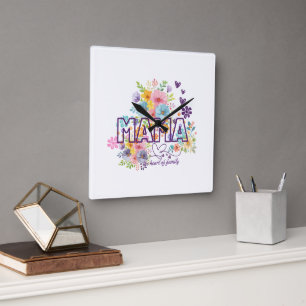 Mama, das Herz der Familie, trendy Design  Quadratische Wanduhr