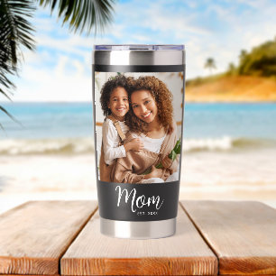 Mama Datum Schwarz Foto Weiß Schrift Geschenk Thermobecher