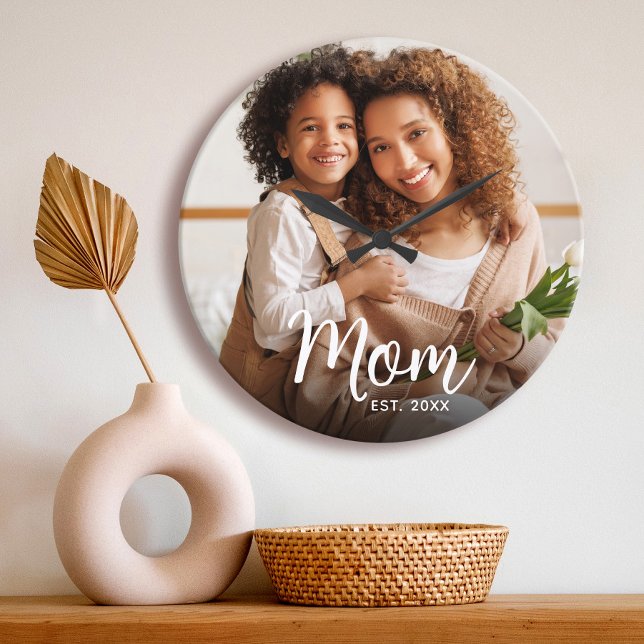 Mama Datum Weiß Schrift Benutzerdefiniertes Foto Große Wanduhr (Von Creator hochgeladen)