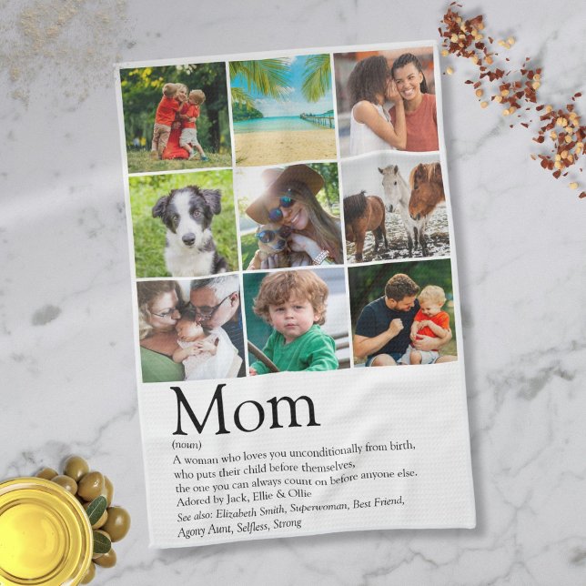 Mama Definition 9 FotoCollage Geschirrtuch (Mom Definition 9 Photo Collage Kitchen Towel)