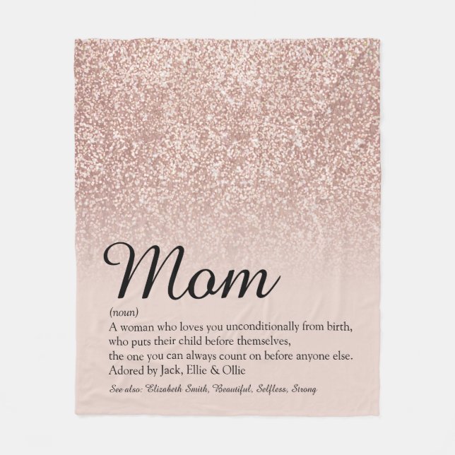 Mama Definition Elegante Script Rose Gold Glitzer Fleecedecke (Vorderseite)