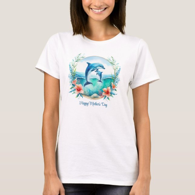 Mama Delphin mit tropischem Babymeer Muttertag T-Shirt (Vorderseite)