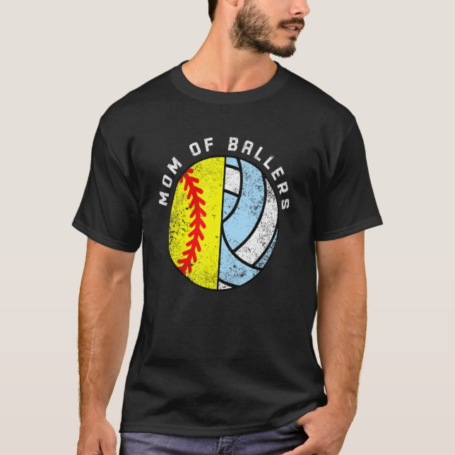 Mama der Ballers Softball Volleyball-Mama T-Shirt (Vorderseite)
