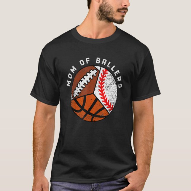 Mama der Baseball-Basketball-Fußball-Mama T-Shirt (Vorderseite)