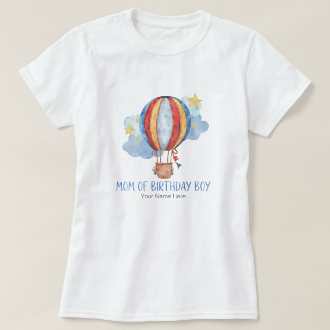 Mama der Birthday Boy Blue Red Hot Air Ballon Star T-Shirt (Design vorne)