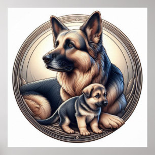 Mama der deutschen Hirten und Pup 01X Poster