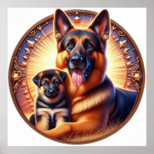 Mama der deutschen Hirten und Pup 02X Poster