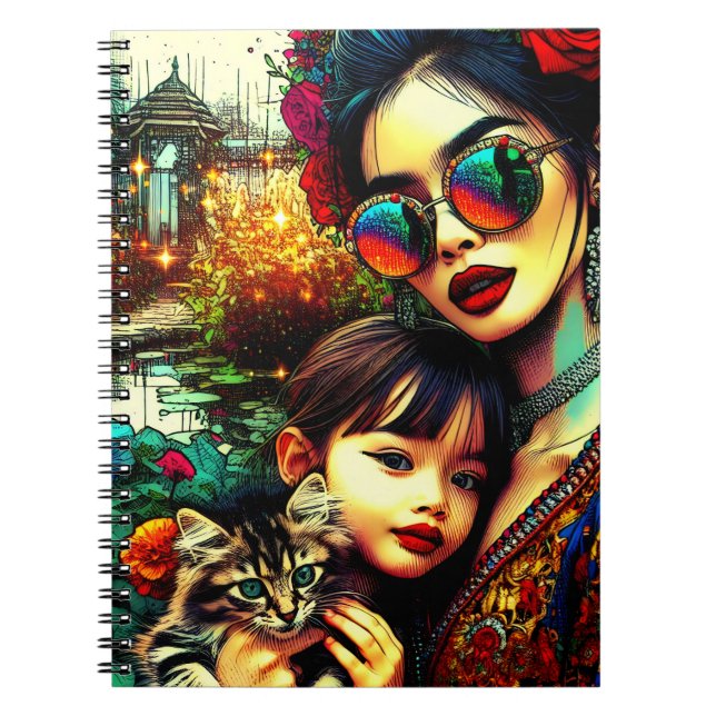 Mama der Farben und Tochter Asiatischer Blumengart Notizblock (Vorderseite)