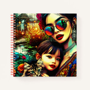 Mama der Farben und Tochter Asiatischer Blumengart Notizbuch