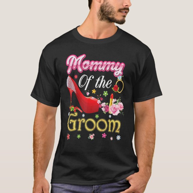 Mama der Groom glücklichen Hochzeit Blume rosa Sch T-Shirt (Vorderseite)