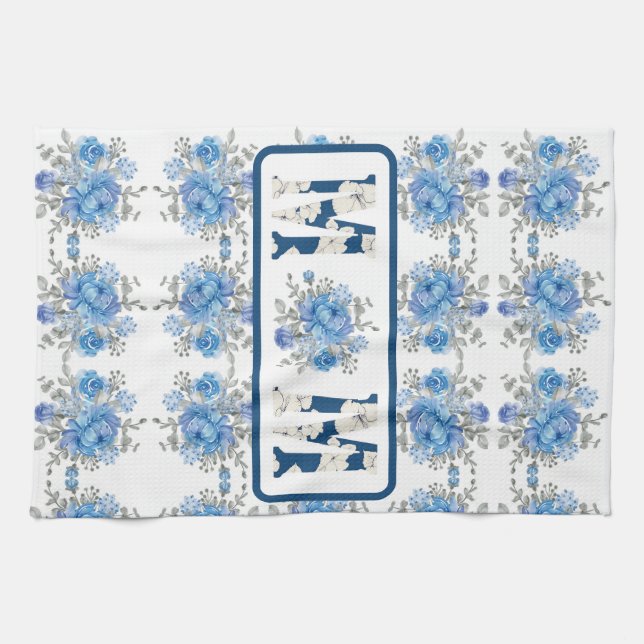 Mama der Mütter Day Blue Floral Geschirrtuch (Horizontal)