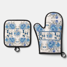 Mama der Mütter Day Blue Floral Ofenhandschuh & Topflappen-Set