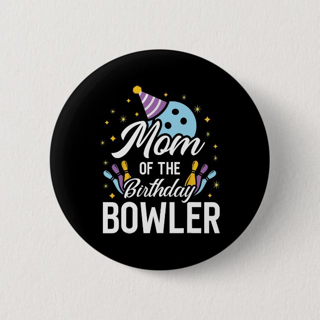 Mama des Bowler-Bowling-Party zum Geburtstag Button (Vorderseite)
