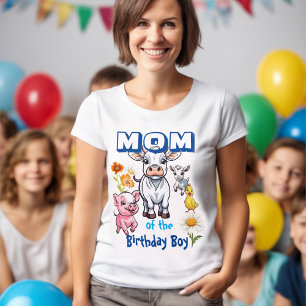 Mama des Geburtstagsjungen Bauernhoftiere Party T-Shirt