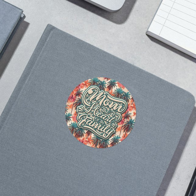 Mama des Herzens des tropischen Familienmusters Runder Aufkleber (Von Creator hochgeladen)