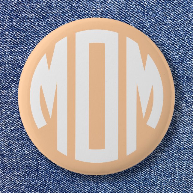 Mama des Pfirsich und des Weißkreises Monogramm Button (Peach and White Circle Monogram MOM Button)