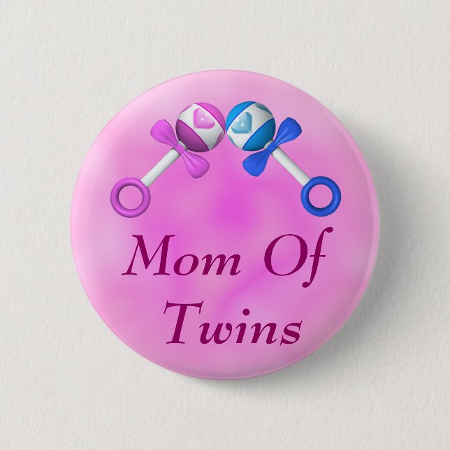 Mama des Zwillings-Knopfes (Junge, Mädchen) Button (Vorderseite)