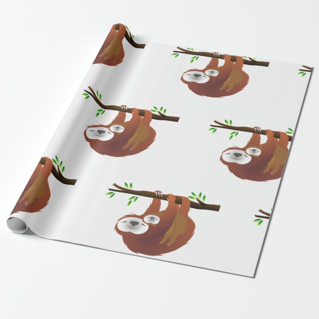 Mama, die das Baby-Sloth auf einer Baumzweigung hä Geschenkpapier (Ungerollt)