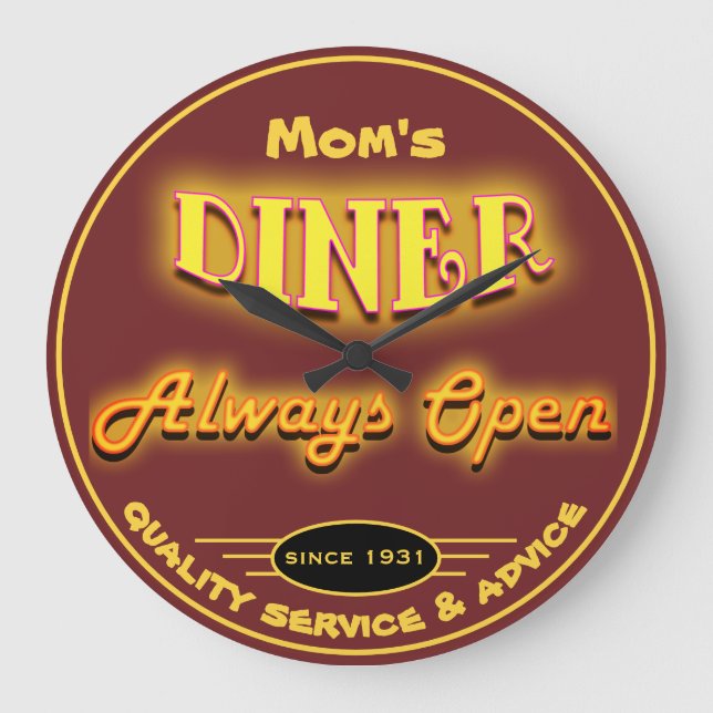 Mama Diner oder Name Burgundy Neon Look - Große Wanduhr (Vorderseite)