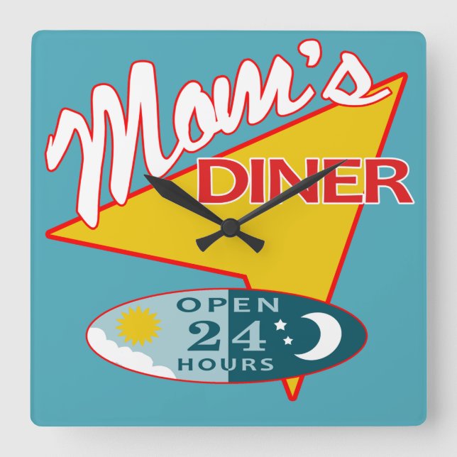 Mama Diner Quadratische Wanduhr (Vorderseite)