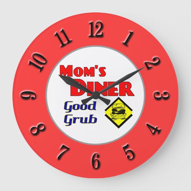 Mama Diner Retro Red Kitchen Clock Große Wanduhr (Vorderseite)