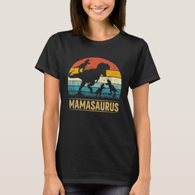 Mama Dinosaur T Rex Mamasaurus 3 Kinder Funny Moth T-Shirt (Vorderseite)