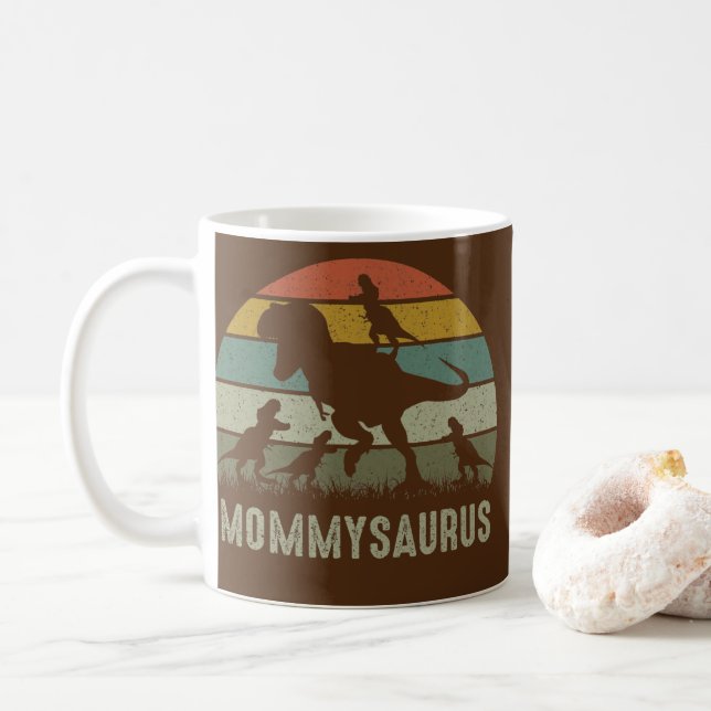 Mama Dinosaur T Rex Mommysaurus 4 kids Family Kaffeetasse (Mit Donut)