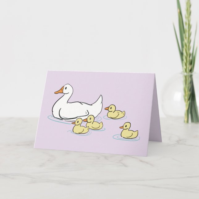Mama Duck & Baby's Lavendel Blank Card Dankeskarte (Vorderseite)