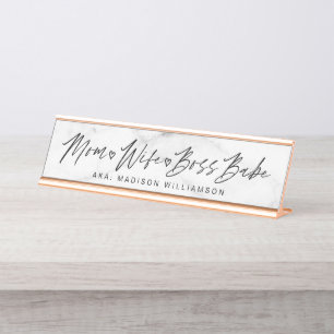 Mama, Ehefrau, Boss Babe Trendy Brush Script & Mar Schreibtischnamensplakette