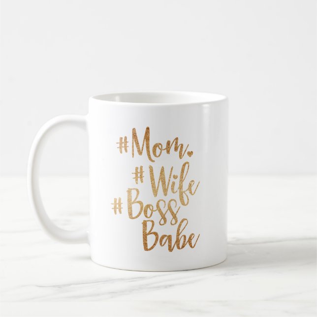 Mama. Ehefrau, Boss Babe Trendy Gold Brush Script Kaffeetasse (Links)