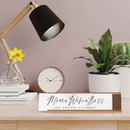 Mama, Ehefrau, Boss Trendy Brush Script & White Ma Schreibtischnamensplakette